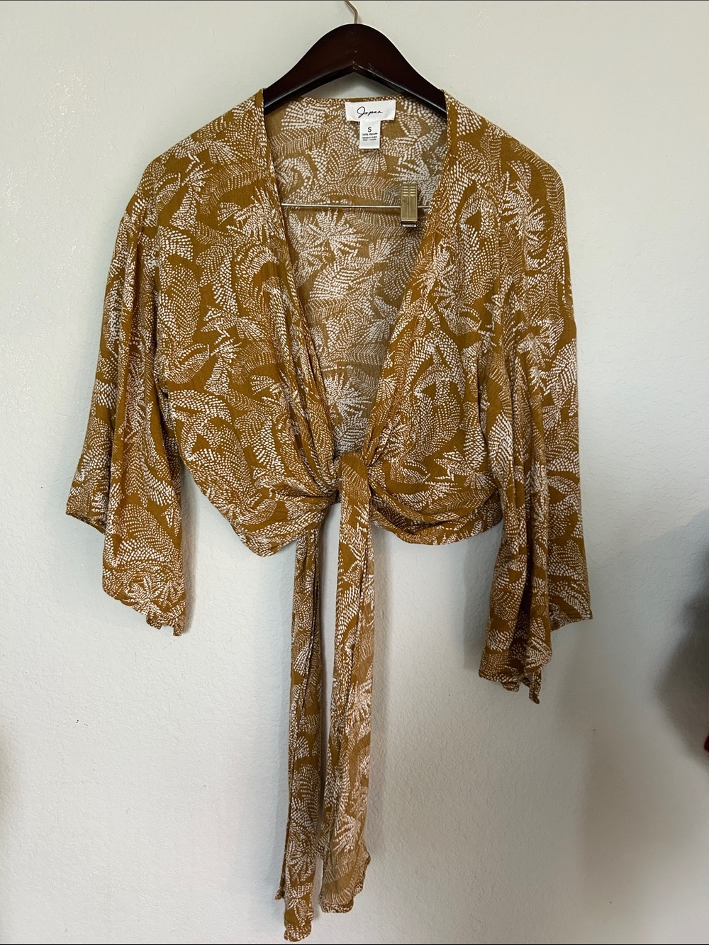 Japna Mustard and White Botanical Kimono Top